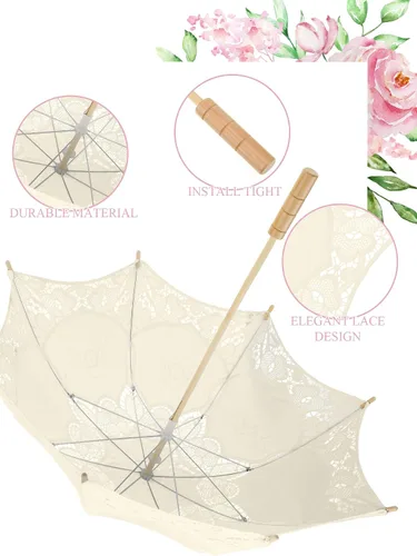Vista 3 de Sombrilla de encaje de 6 piezas, sombrilla de encaje para boda, sombrilla de encaje vintage con asa para dama de honor, niña de las flores