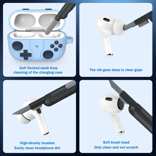 Vista 4 de RFUNGUANGO Funda para AirPods Pro 2 con llavero y kit de limpieza, diseño de jugador de juego, compatible con Apple AirPods Pro de 2ª/1ª