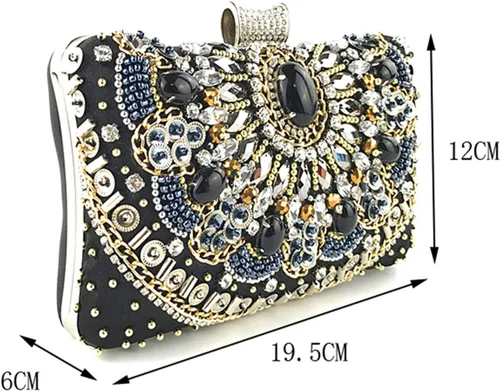 Vista 3 de Lanpet Bolso de noche con diamantes de imitación de cristal para mujer, bolso de hombro con correa de cadena, Negro 2