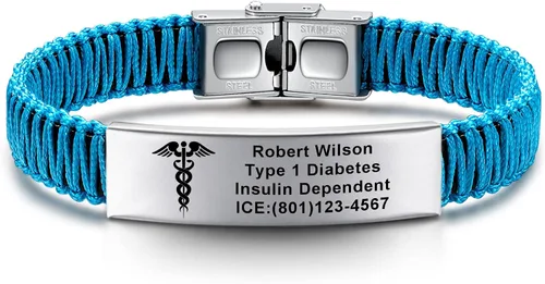 Vista 18 de Pulseras de alerta médica para mujeres Pulseras de identificación médica personalizables para hombres, niñas y niños Pulseras médicas trenzadas