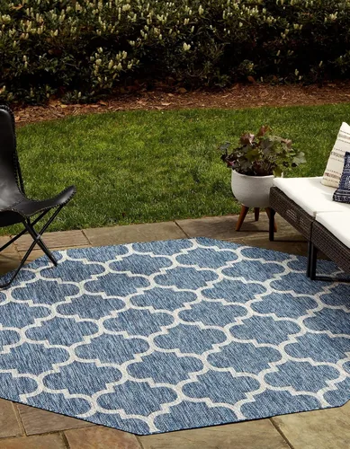 Vista 16 de Unique Loom Outdoor Trellis Collection Alfombra de Área (5' 1" x 8' Oval, Aguamarina/Gris)