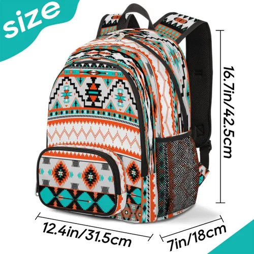 Vista 2 de Mochilas escolares para mujeres y hombres - Elegante mochila escolar universitaria - Mochilas de viaje resistentes al agua para niñas y niños, Azteca