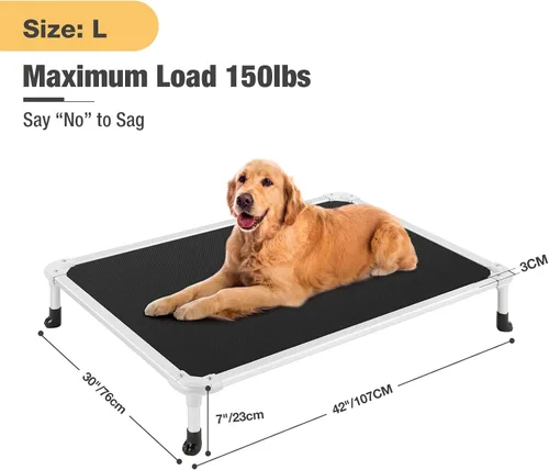 Vista 107 de Veehoo Cama elevada para perros a prueba de mordidas - Cuna elevada refrescante para mascotas - Marco de aluminio plateado y tela de malla