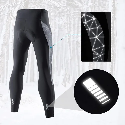 Vista 10 de Santic Mallas de ciclismo para hombre, pantalones acolchados, leggings de ciclo, pantalones de bicicleta reflectantes, para invierno, cálido, a