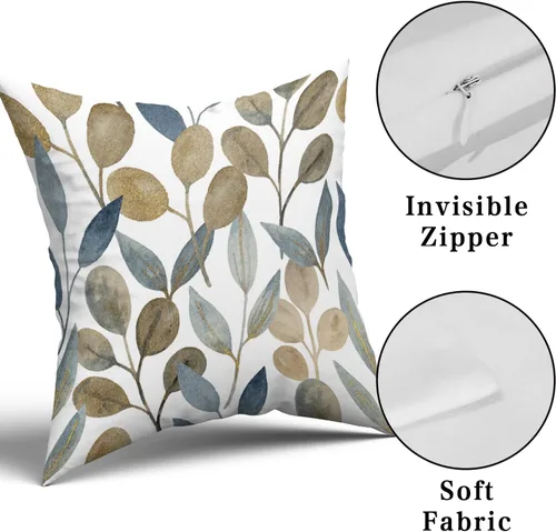 Vista 7 de Kawani Juego de 2 fundas de almohada doradas de hojas de eucalipto de 20 x 20 pulgadas, fundas de almohada de acuarela de eucalipto primaveral