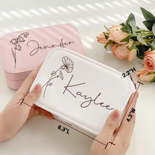 Vista 4 de Joyero personalizado de regalo para mujer, estuche de joyería de viaje personalizado, organización, cuero, personalizado, cumpleaños, aniversario