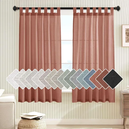 Vista 39 de Cortinas de lino para sala de estar, decoración para el hogar, con pestaña superior, privacidad añadida, ahorro de energía, filtro de luz