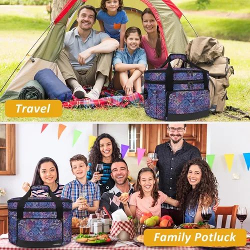 Vista 7 de YOREPEK Transportador de olla de cocción lenta de 2 capas, compatible con Crock-Pot de 6, 7, 8 cuartos de galón, bolsa de viaje grande aislada