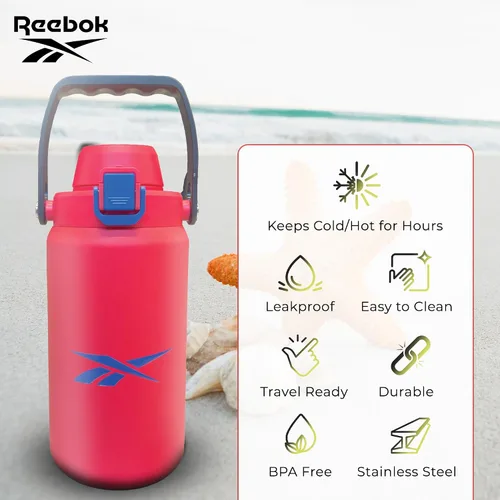 Vista 5 de Reebok Botella de agua de acero inoxidable para acampar, botella de agua aislada de 32 onzas, botella de agua de campamento aislada al vacío