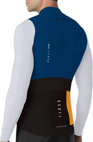 Vista 3 de GCRFL Camiseta de ciclismo para hombre, manga larga, camiseta de ciclismo de carretera, bolsillo con cremallera, ligera, ajuste profesional UPF 50+