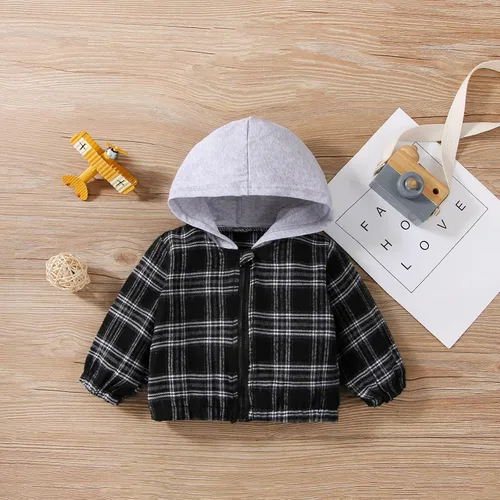 Vista 3 de Sudadera con capucha para niños y niñas, sudadera con capucha de retazos, chaqueta de manga larga, botones y cremallera