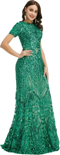 Vista 3 de Vestido de noche de sirena con lentejuelas de manga corta para mujer