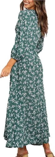 Vista 4 de Vestidos hawaianos para mujer, vestido de playa bohemio floral elegante de verano 2023, con cuello en V cruzado, vestido largo fruncido y fluido