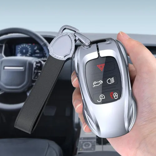 Vista 6 de Funda de metal de aleación de zinc para llavero de automóvil, compatible con Land Rover Range Rover Sport Discovery LR4 Smart Key Fob Cover Cover