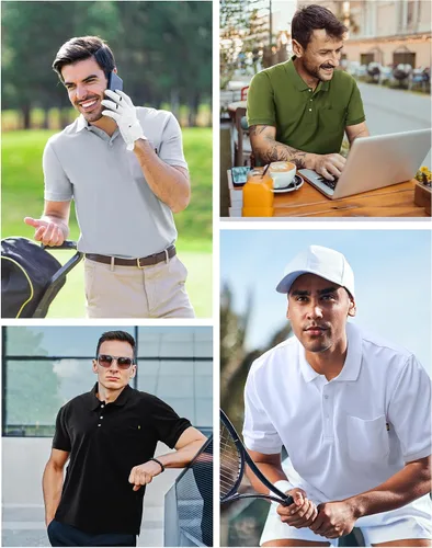 Vista 6 de MIER Men's Golf Polo Shirt with Pocket Short Sleeve Quick Dry Collared Work Casual Shirts UPF 50+ Performance Polyester