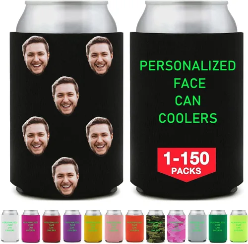 Vista 6 de Enfriadores de cerveza personalizados con funda para fotos de cara, 1 a 150 unidades, enfriadores de latas divertidos personalizados a granel