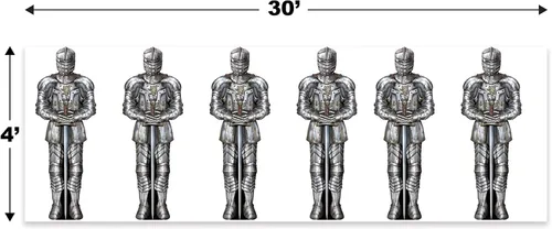 Vista 2 de Beistle Telones de fondo de pared de caballeros, 4 x 30 pies, paquete de 2 decoraciones medievales para fiestas, fondo de decoración medieval, fondo