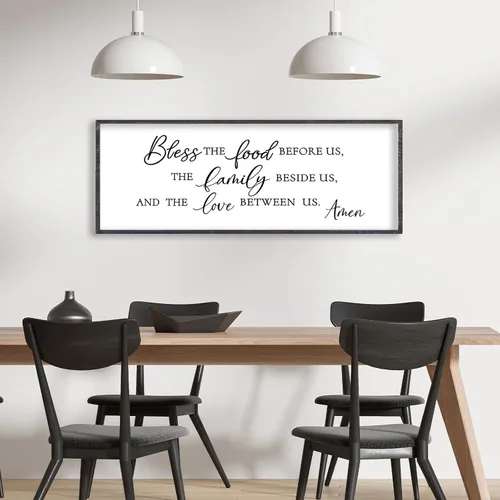 Vista 7 de LuZhiQiang Arte de pared para comedor 81,3×30,5 cm "Bless The Food Before Us" Letrero cristiano para cocina, cita familiar agradecida, cuadro grande