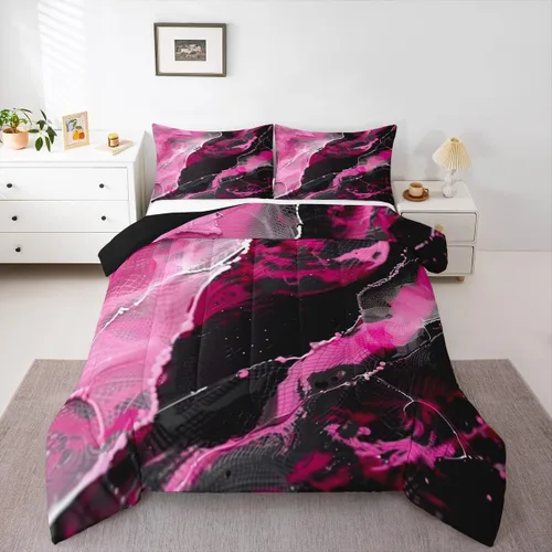 Vista 29 de Feelyou Juego de edredón abstracto para todas las estaciones, juego de ropa de cama negro y azul con 1 funda de almohada con estampado de mármol