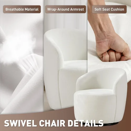 Vista 5 de Wrofly Silla giratoria de barril moderna, cómoda silla giratoria Boucle, cómoda silla redonda de chenilla, pequeña silla tapizada para sala