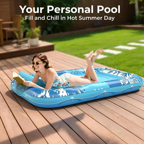 Vista 2 de Flotador inflable para tumbona de piscina, 70 x 46 pulgadas, flotadores de piscina para adultos con almohada, flotador de balsa para bañera Azul