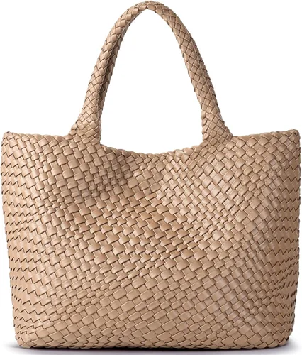 Vista 12 de Bolso de hombro tejido para mujer, asa superior de moda, piel vegana suave