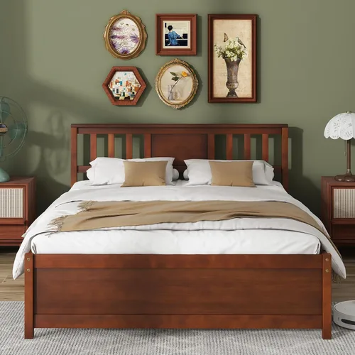 Vista 18 de Giantex Marco de cama individual con cabecero, cama de plataforma de madera maciza de mediados de siglo, cama de panel individual con soporte