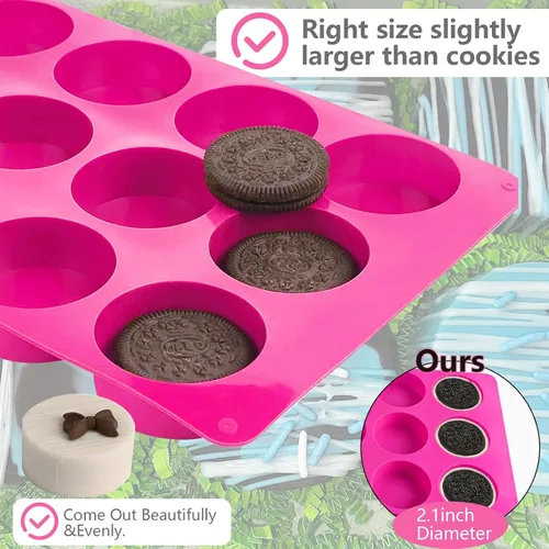 Vista 5 de Moldes de silicona para galletas de chocolate redondas, moldes de chocolate cilíndricos de 12 cavidades de SAGOOITS para oreo cubierto, galletas