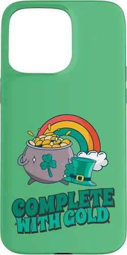 Vista 28 de iPhone 16 completo con oro - Funda con diseño de arcoíris y fortuna