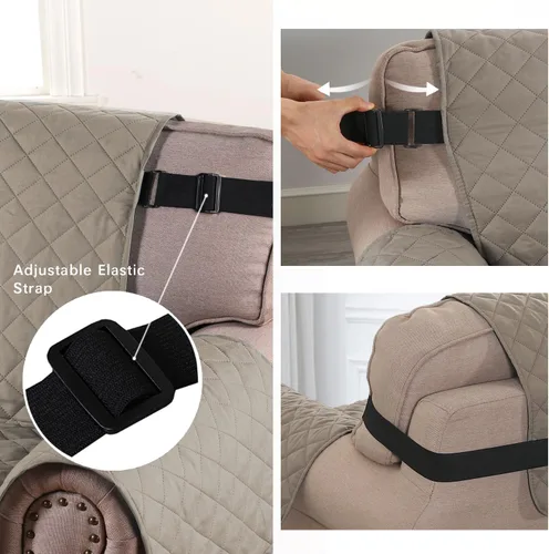Vista 101 de H.VERSAILTEX Funda de sofá resistente al agua para sofá de 3 cojines, reversible, protector de muebles acolchado con correa elástica, funda de sofá