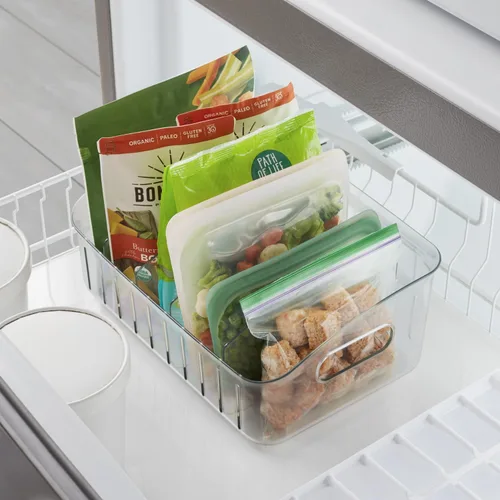 Vista 5 de YouCopia FreezeUp - Contenedor para congelador de 12 pulgadas, organizador de refrigerador sin BPA con divisores ajustables y asa para alimentos