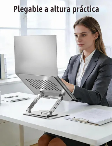 Vista 3 de Soporte ajustable para computadora con base giratoria de 360°, elevador ergonómico plegable para computadora portátil para escritorio compatible