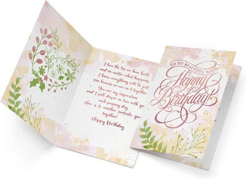 Vista 3 de Prime Greetings Tarjeta romántica de cumpleaños para esposa, hecha en Estados Unidos, ecológica, tarjeta gruesa con sobre de alta calidad de 5 x