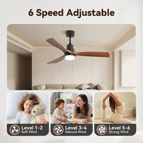 Vista 6 de Sofucor Ventilador de techo de 52 pulgadas con control remoto de luces, 3 postes para ventilador de techo interior y exterior con control remoto