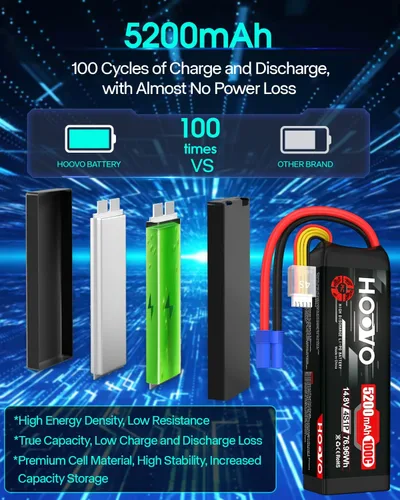 Vista 4 de HOOVO Batería Lipo de 14.8 V 100C 5200 mAh 4S con conector EC5 Estuche suave para RC Car Truck Truggy Buggy Tank RC Airplane Helicopter Boat Car