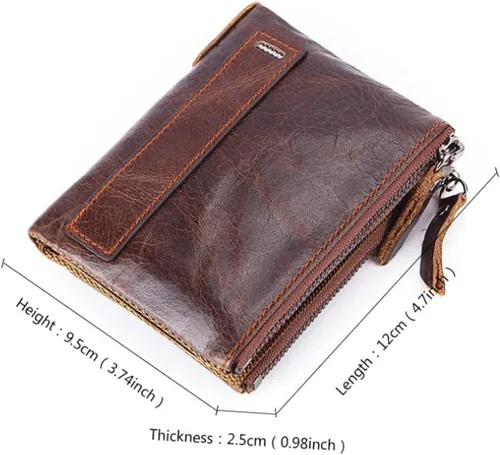 Vista 5 de GHGHF Billetera para hombres y mujeres, cartera larga de cuero encerado, cartera retro multifuncional