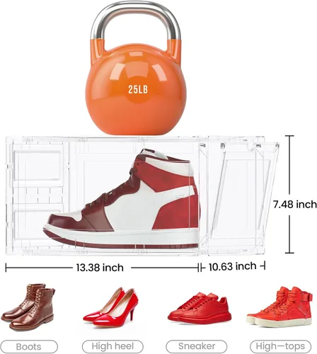 Vista 6 de Paquete de 5 cajas de almacenamiento transparentes extragrandes para zapatos, cajas de plástico apilables, material grueso, fácil de montar, ajuste