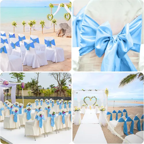 Vista 7 de 10 PCS Lazos de Satén Azul Bebé para Sillas Bandas Universales Cintas para Sillas Lazos Traseros para Bodas Fiestas Recepciones Eventos Banquetes