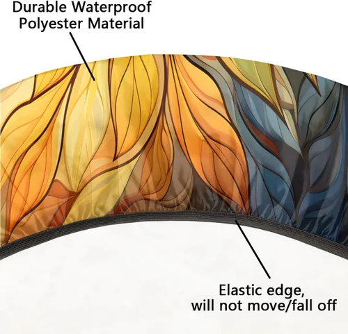 Vista 4 de Pardick Mantel redondo ajustado con borde elástico, mantel de mesa redonda con diseño de hojas abstractas y coloridas, impermeable y lavable, ideal