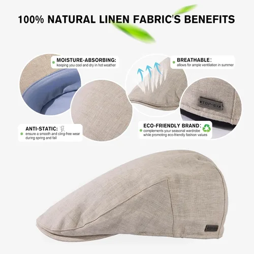 Vista 4 de TOP-EX XL/XXL - Gorra plana de lino 100% con forro de algodón para hombre