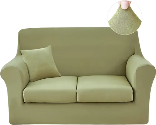 Vista 28 de JQinHome Funda elástica de 4 piezas para sofá, funda para sofá, funda para loveseat con 2 fundas de cojín separadas, protector de muebles lavable