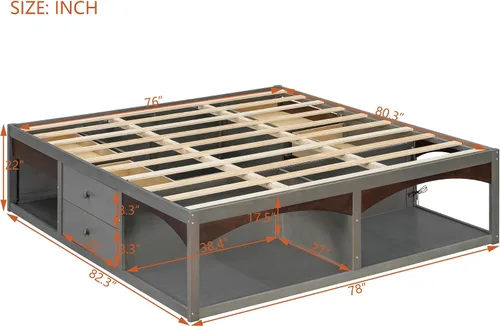 Vista 2 de Polibi Cama de plataforma King con 6 cajones, diseño apto para mascotas Gris (Antique Gray)