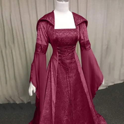 Vista 5 de XIANNV - Disfraces de Halloween para mujer, vestido renacentista, vestido victoriano casual de moda para mujer, vestido de fiesta de cosplay