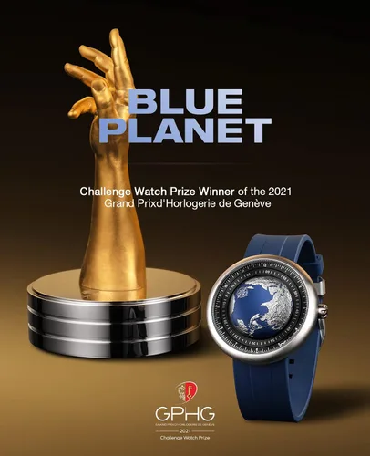 Vista 2 de CIGA Design Reloj mecánico automático Blue Planet Serie U de acero inoxidable, titanio, cerámica, caja de zafiro fluoruro y cerámica para hombres