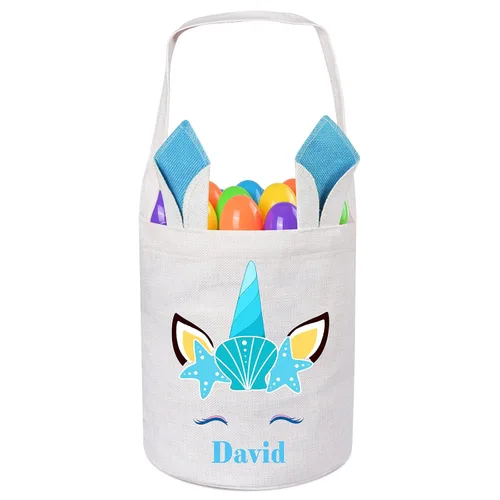 Vista 11 de Jocidea Personalized Easter Basket, Easter Bunny Basket for Kids - Blue Unicorn with Easter Egg 019B-Blue