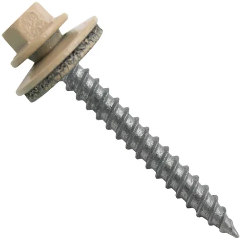 Vista 30 de 12 tornillos para techos de metal gris ABC de 1-1/2 pulgadas, cabezal de arandela hexagonal, arranque automático/roscado, arandela EPDM. 1 bolsa
