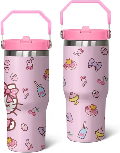 Vista 8 de Vaso para Adultos Botella de Agua Tazas de Doble Pared para Niños 20 oz Rosa Taza de Café Cosas de Gato Vaso Aislado Regalos para Niñas Mujeres