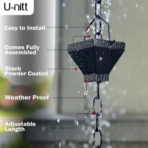 Vista 6 de U-nitt Cadena de lluvia colección de agua para canalones, atrapador de agua de lluvia y desviador, cadenas de 8.5 pies para jardín exterior, copas