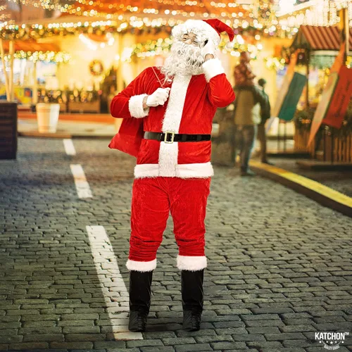 Vista 2 de KatchOn Traje de Papá Noel de terciopelo para adultos, 10 piezas, disfraz de Papá Noel para hombre, traje de Papá Noel, traje de Papá Noel