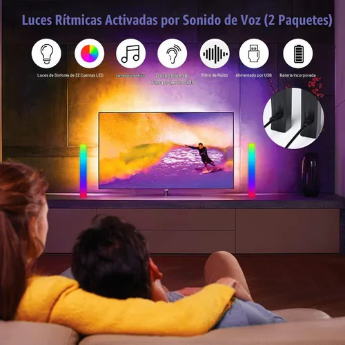 Vista 4 de Barra de luz de ritmo alimentada por batería, luces de ritmo de captación de control de sonido RGB, control por aplicación, luces LED de nivel